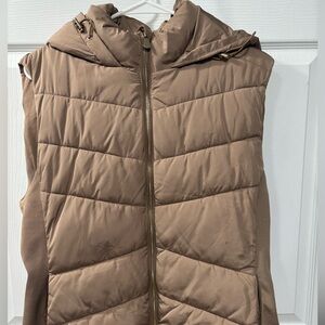 Zara Tan Quilted Hooded Vest